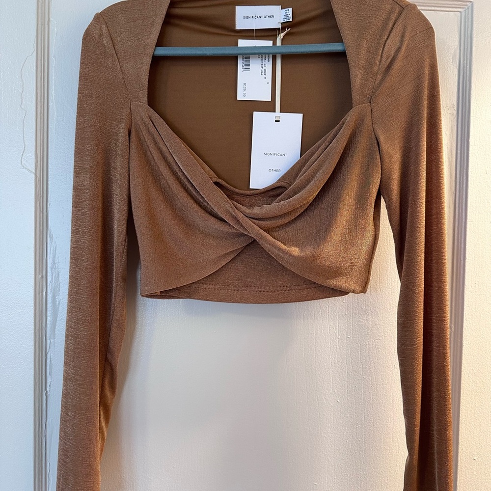 Significant Other Brown Long Sleeve Twist Front Top